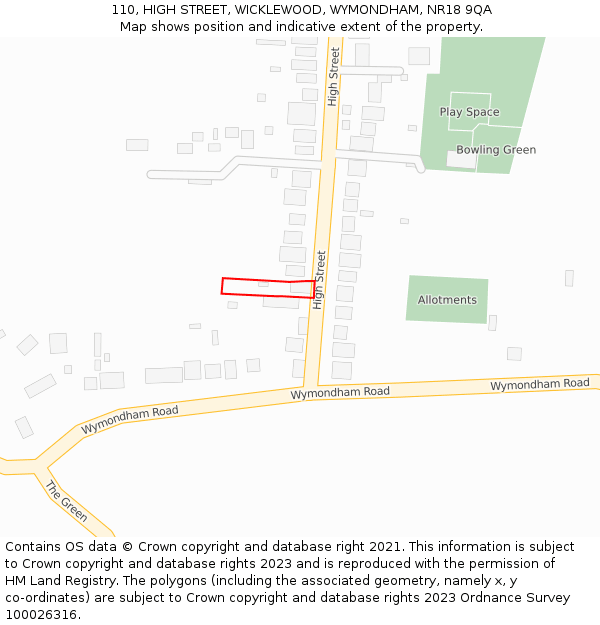 110, HIGH STREET, WICKLEWOOD, WYMONDHAM, NR18 9QA: Location map and indicative extent of plot