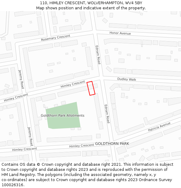 110, HIMLEY CRESCENT, WOLVERHAMPTON, WV4 5BY: Location map and indicative extent of plot