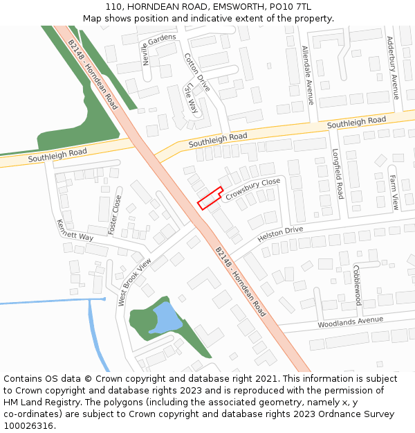 110, HORNDEAN ROAD, EMSWORTH, PO10 7TL: Location map and indicative extent of plot