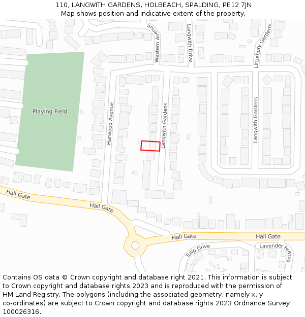 110, LANGWITH GARDENS, HOLBEACH, SPALDING, PE12 7JN: Location map and indicative extent of plot