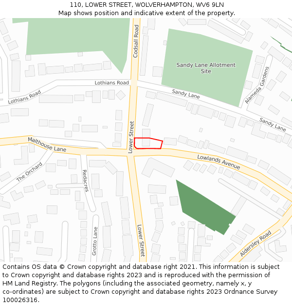 110, LOWER STREET, WOLVERHAMPTON, WV6 9LN: Location map and indicative extent of plot