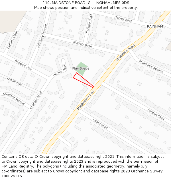 110, MAIDSTONE ROAD, GILLINGHAM, ME8 0DS: Location map and indicative extent of plot