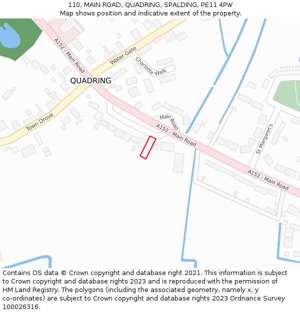 110, MAIN ROAD, QUADRING, SPALDING, PE11 4PW: Location map and indicative extent of plot