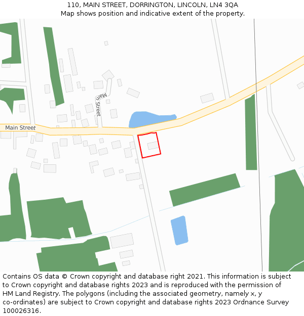 110, MAIN STREET, DORRINGTON, LINCOLN, LN4 3QA: Location map and indicative extent of plot