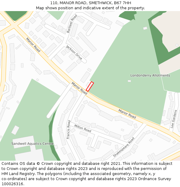 110, MANOR ROAD, SMETHWICK, B67 7HH: Location map and indicative extent of plot