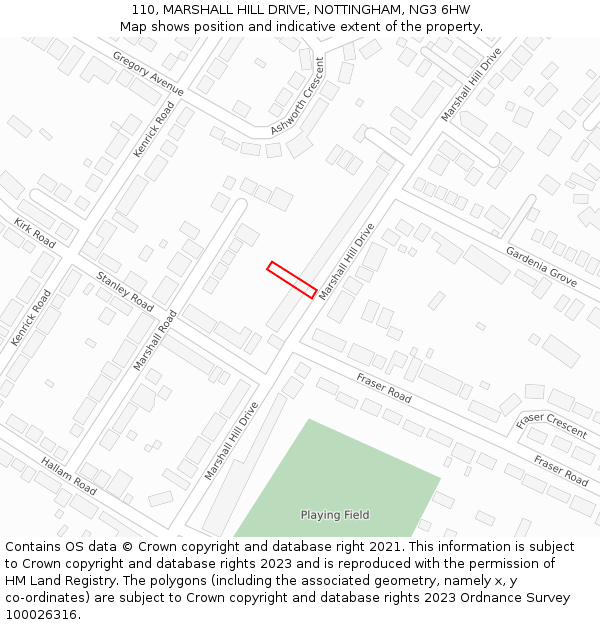 110, MARSHALL HILL DRIVE, NOTTINGHAM, NG3 6HW: Location map and indicative extent of plot
