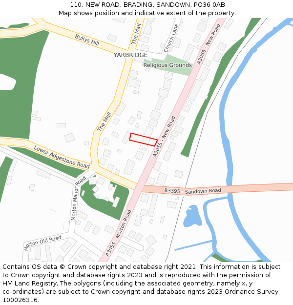110, NEW ROAD, BRADING, SANDOWN, PO36 0AB: Location map and indicative extent of plot