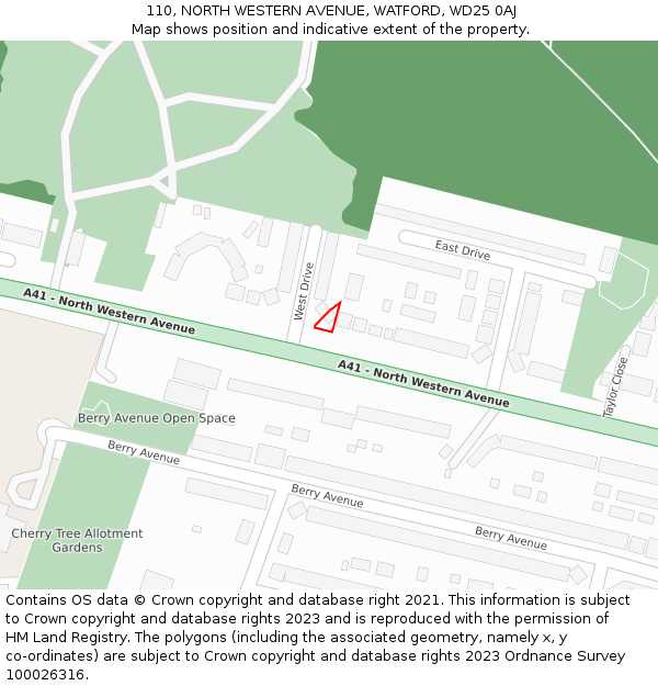 110, NORTH WESTERN AVENUE, WATFORD, WD25 0AJ: Location map and indicative extent of plot