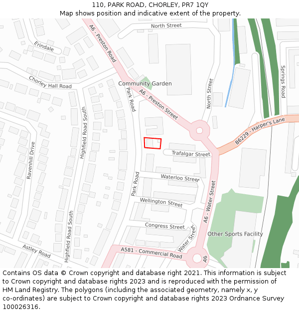 110, PARK ROAD, CHORLEY, PR7 1QY: Location map and indicative extent of plot