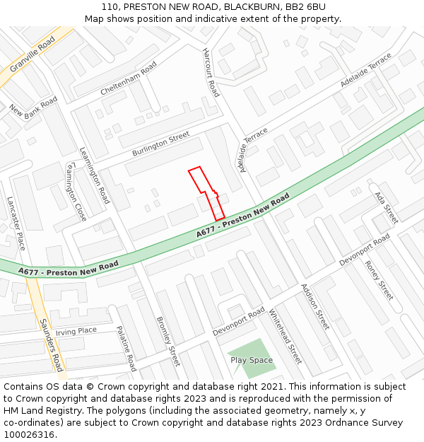 110, PRESTON NEW ROAD, BLACKBURN, BB2 6BU: Location map and indicative extent of plot