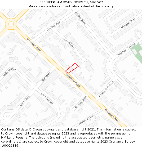 110, REEPHAM ROAD, NORWICH, NR6 5PD: Location map and indicative extent of plot