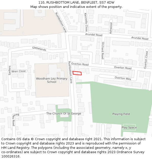 110, RUSHBOTTOM LANE, BENFLEET, SS7 4DW: Location map and indicative extent of plot