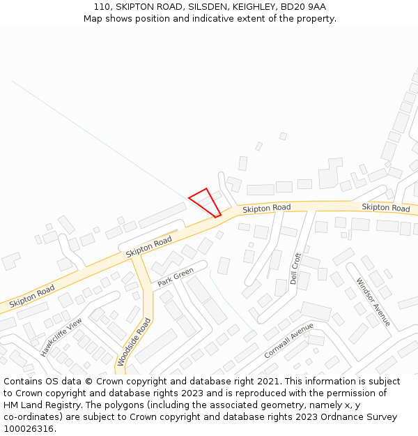 110, SKIPTON ROAD, SILSDEN, KEIGHLEY, BD20 9AA: Location map and indicative extent of plot