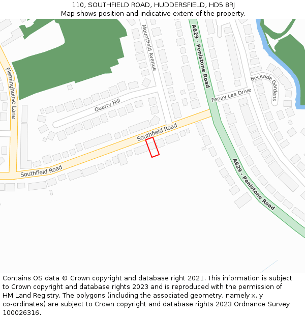 110, SOUTHFIELD ROAD, HUDDERSFIELD, HD5 8RJ: Location map and indicative extent of plot