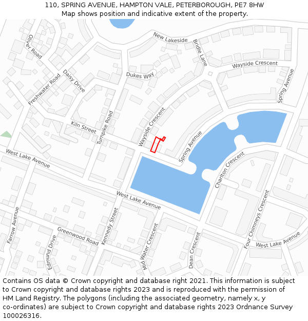 110, SPRING AVENUE, HAMPTON VALE, PETERBOROUGH, PE7 8HW: Location map and indicative extent of plot