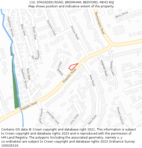 110, STAGSDEN ROAD, BROMHAM, BEDFORD, MK43 8QJ: Location map and indicative extent of plot