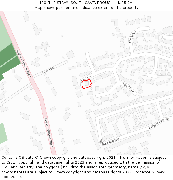 110, THE STRAY, SOUTH CAVE, BROUGH, HU15 2AL: Location map and indicative extent of plot