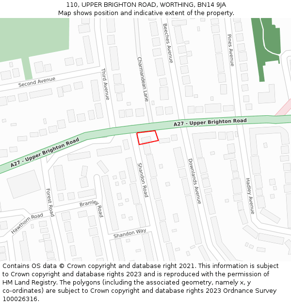 110, UPPER BRIGHTON ROAD, WORTHING, BN14 9JA: Location map and indicative extent of plot