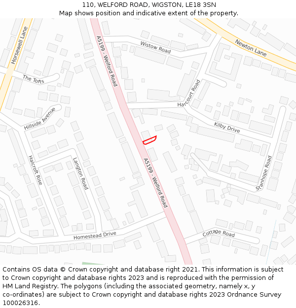 110, WELFORD ROAD, WIGSTON, LE18 3SN: Location map and indicative extent of plot