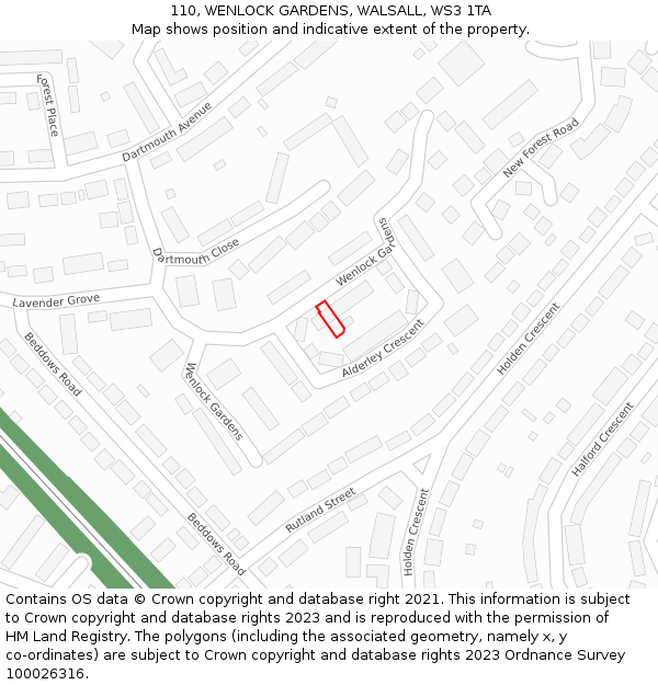 110, WENLOCK GARDENS, WALSALL, WS3 1TA: Location map and indicative extent of plot