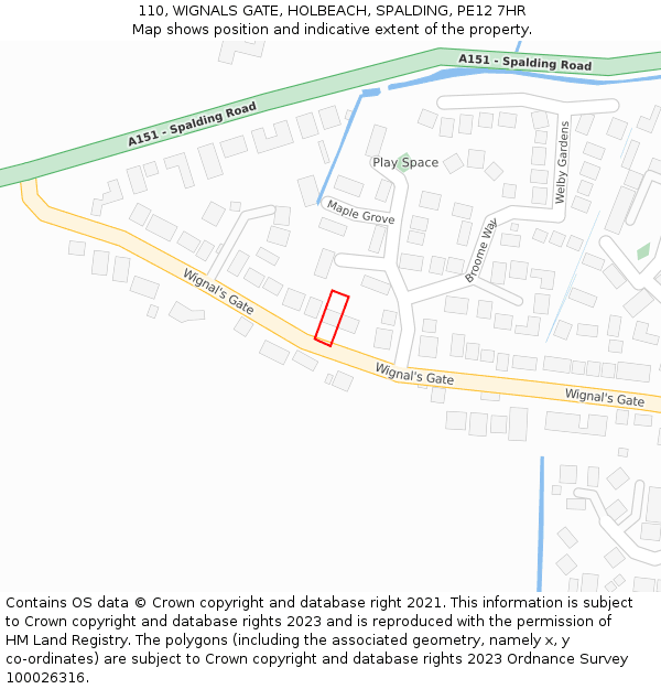 110, WIGNALS GATE, HOLBEACH, SPALDING, PE12 7HR: Location map and indicative extent of plot