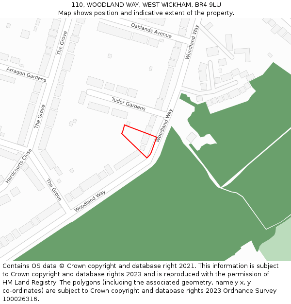 110, WOODLAND WAY, WEST WICKHAM, BR4 9LU: Location map and indicative extent of plot