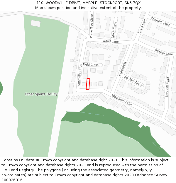 110, WOODVILLE DRIVE, MARPLE, STOCKPORT, SK6 7QX: Location map and indicative extent of plot