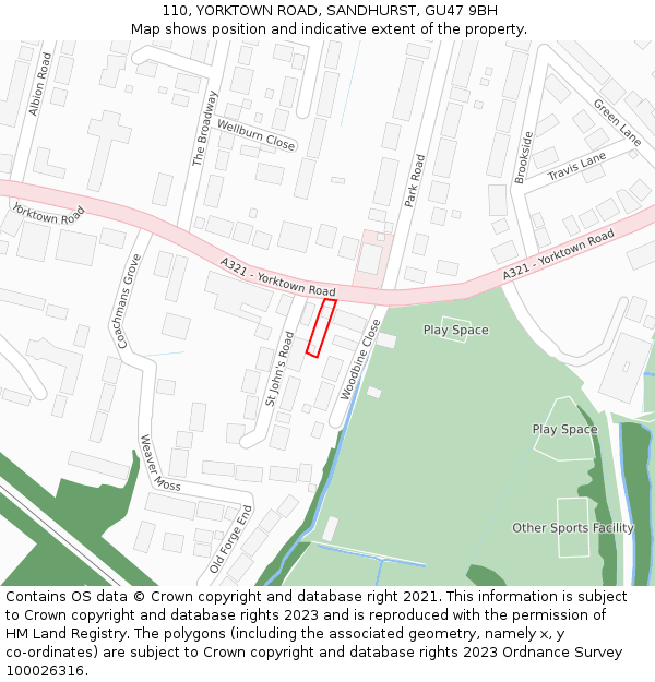 110, YORKTOWN ROAD, SANDHURST, GU47 9BH: Location map and indicative extent of plot