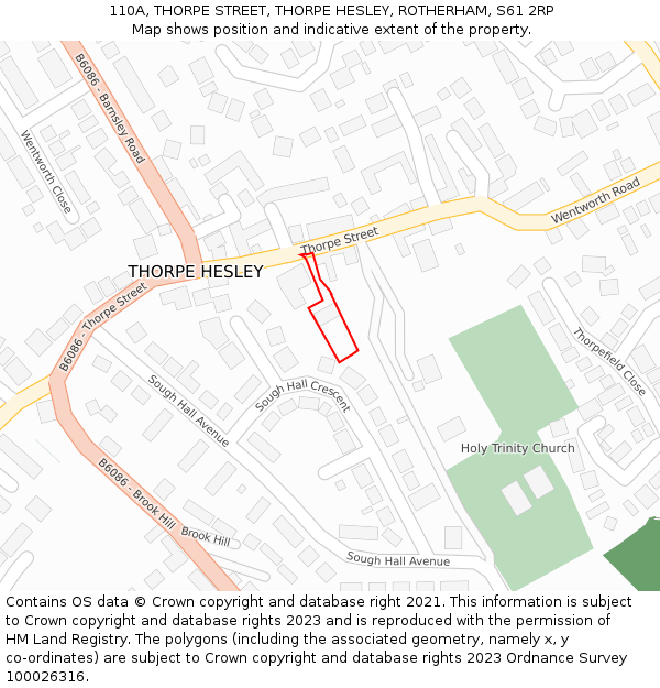 110A, THORPE STREET, THORPE HESLEY, ROTHERHAM, S61 2RP: Location map and indicative extent of plot