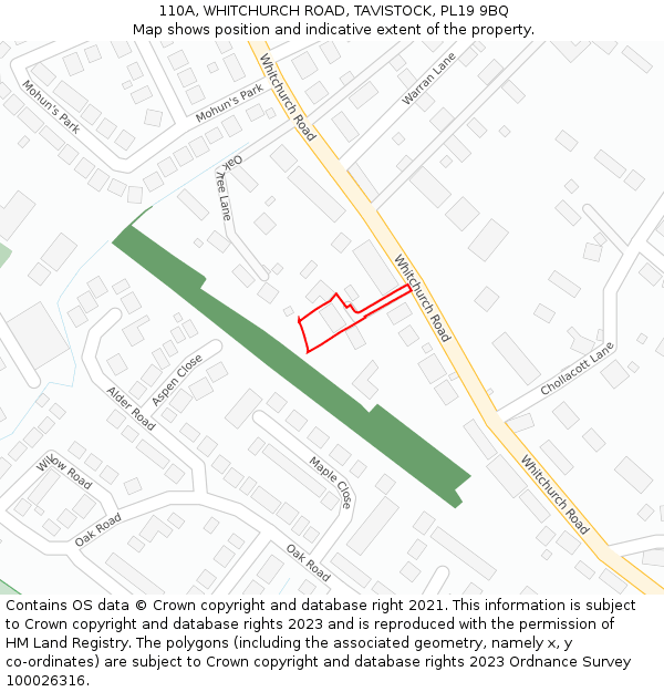 110A, WHITCHURCH ROAD, TAVISTOCK, PL19 9BQ: Location map and indicative extent of plot