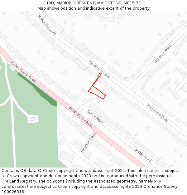 110B, MARION CRESCENT, MAIDSTONE, ME15 7DU: Location map and indicative extent of plot