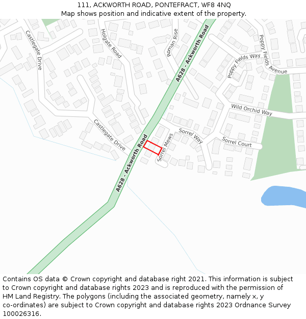 111, ACKWORTH ROAD, PONTEFRACT, WF8 4NQ: Location map and indicative extent of plot