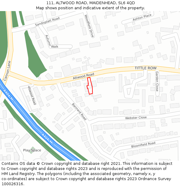 111, ALTWOOD ROAD, MAIDENHEAD, SL6 4QD: Location map and indicative extent of plot