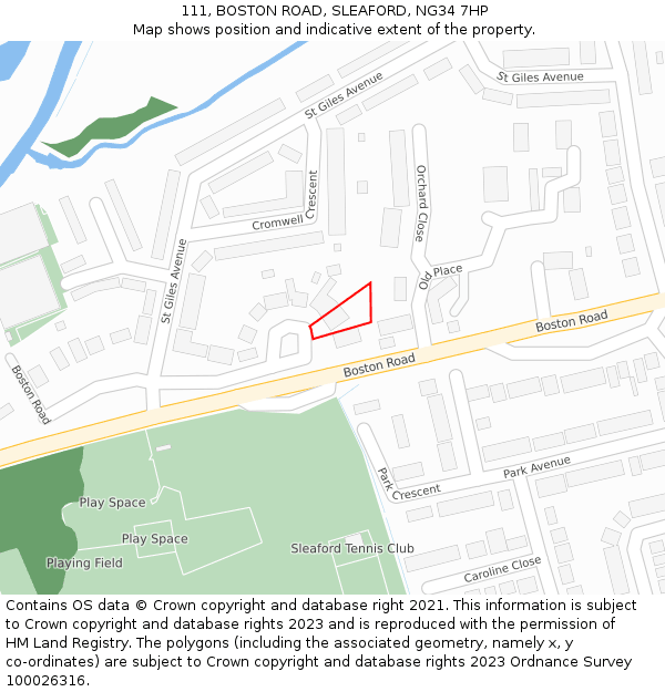 111, BOSTON ROAD, SLEAFORD, NG34 7HP: Location map and indicative extent of plot