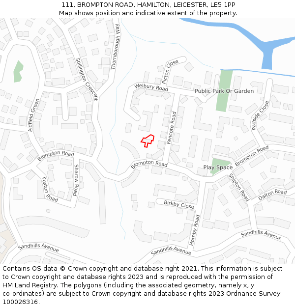111, BROMPTON ROAD, HAMILTON, LEICESTER, LE5 1PP: Location map and indicative extent of plot