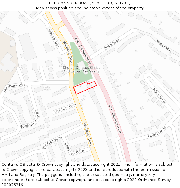 111, CANNOCK ROAD, STAFFORD, ST17 0QL: Location map and indicative extent of plot