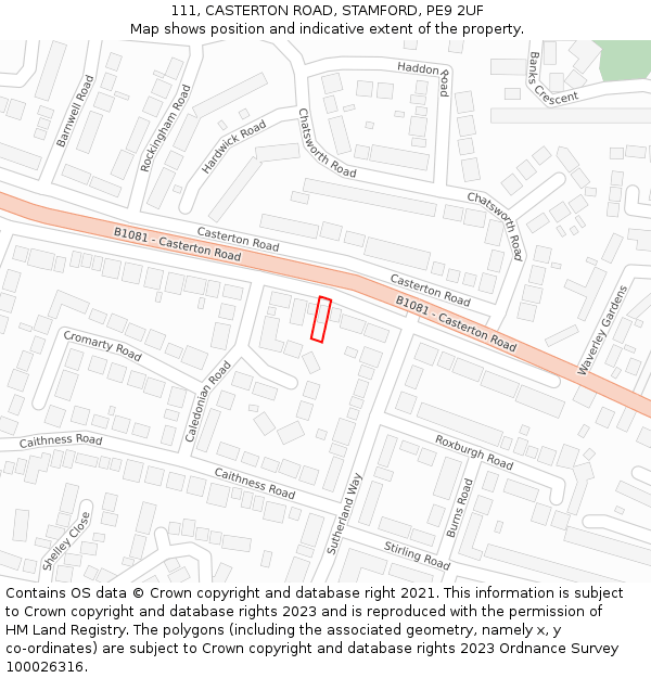 111, CASTERTON ROAD, STAMFORD, PE9 2UF: Location map and indicative extent of plot