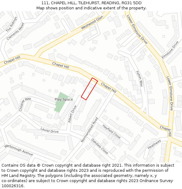 111, CHAPEL HILL, TILEHURST, READING, RG31 5DD: Location map and indicative extent of plot