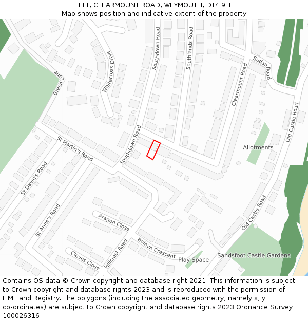 111, CLEARMOUNT ROAD, WEYMOUTH, DT4 9LF: Location map and indicative extent of plot