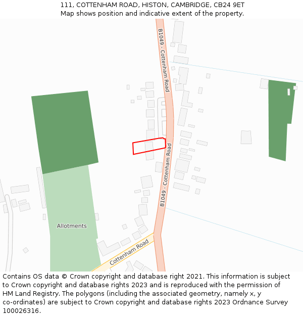 111, COTTENHAM ROAD, HISTON, CAMBRIDGE, CB24 9ET: Location map and indicative extent of plot