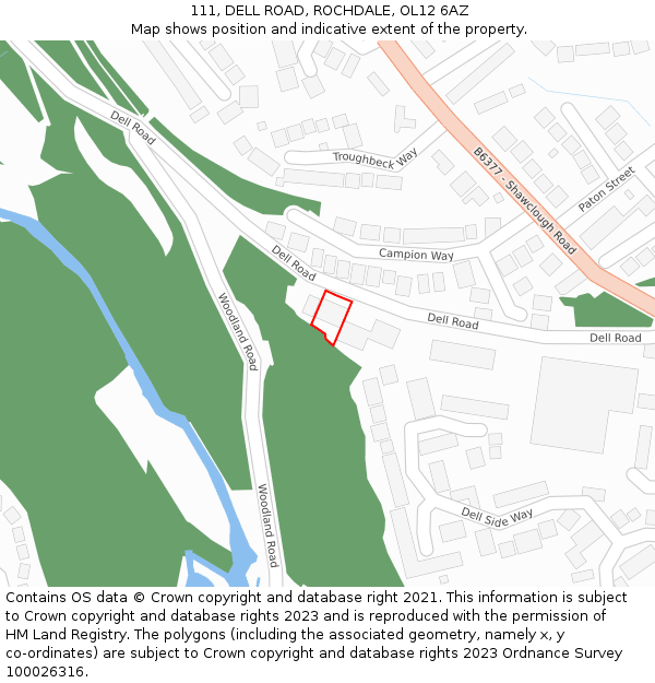 111, DELL ROAD, ROCHDALE, OL12 6AZ: Location map and indicative extent of plot