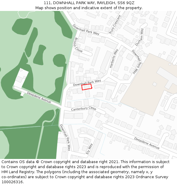 111, DOWNHALL PARK WAY, RAYLEIGH, SS6 9QZ: Location map and indicative extent of plot