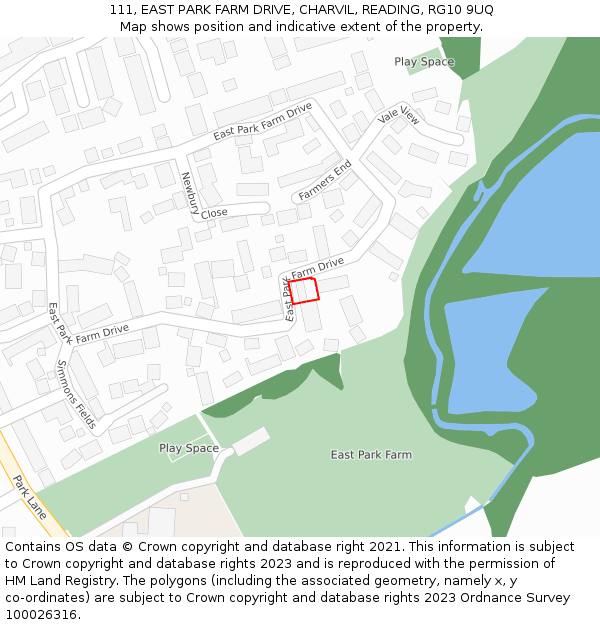 111, EAST PARK FARM DRIVE, CHARVIL, READING, RG10 9UQ: Location map and indicative extent of plot