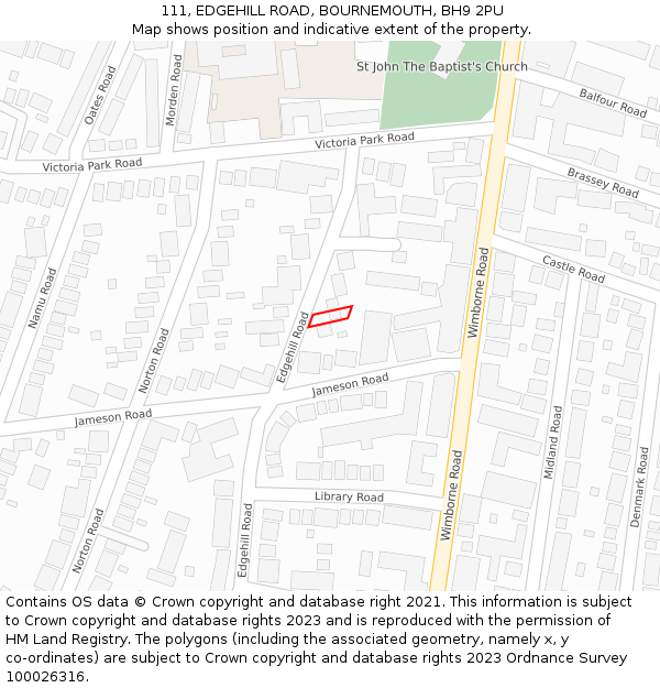 111, EDGEHILL ROAD, BOURNEMOUTH, BH9 2PU: Location map and indicative extent of plot