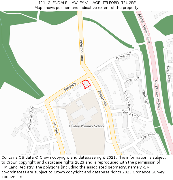 111, GLENDALE, LAWLEY VILLAGE, TELFORD, TF4 2BF: Location map and indicative extent of plot