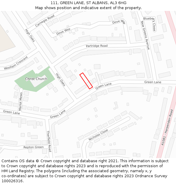 111, GREEN LANE, ST ALBANS, AL3 6HG: Location map and indicative extent of plot