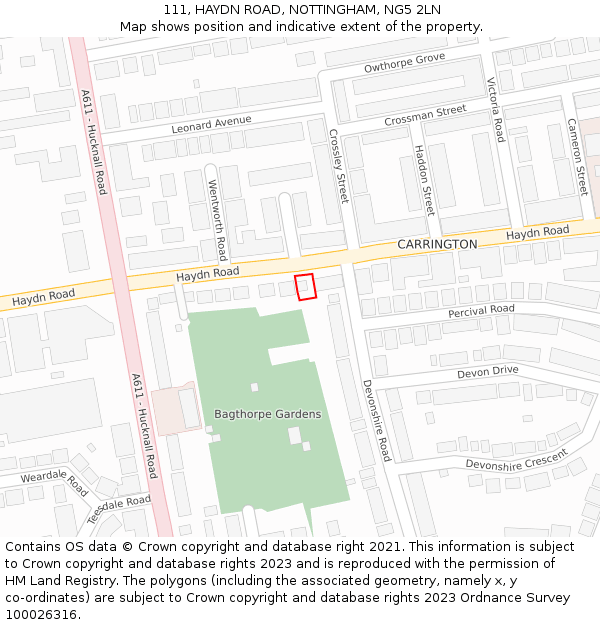 111, HAYDN ROAD, NOTTINGHAM, NG5 2LN: Location map and indicative extent of plot