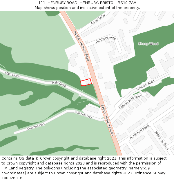 111, HENBURY ROAD, HENBURY, BRISTOL, BS10 7AA: Location map and indicative extent of plot