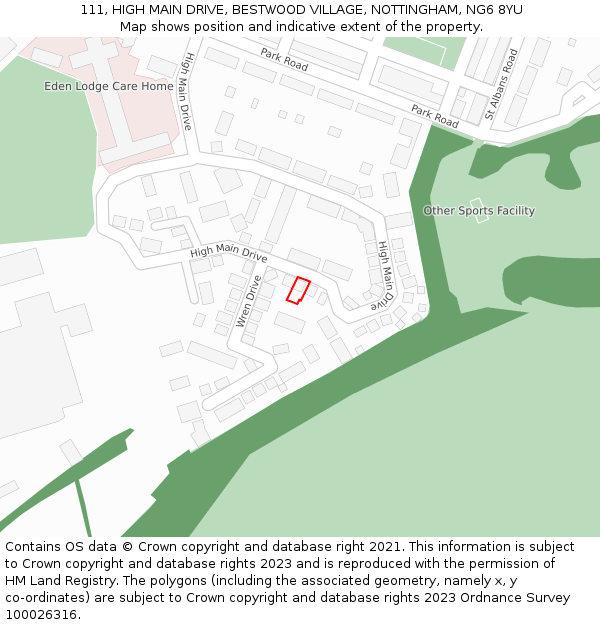 111, HIGH MAIN DRIVE, BESTWOOD VILLAGE, NOTTINGHAM, NG6 8YU: Location map and indicative extent of plot