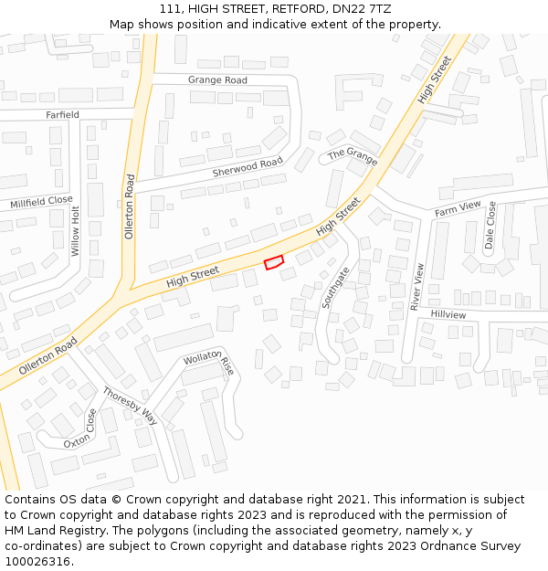 111, HIGH STREET, RETFORD, DN22 7TZ: Location map and indicative extent of plot